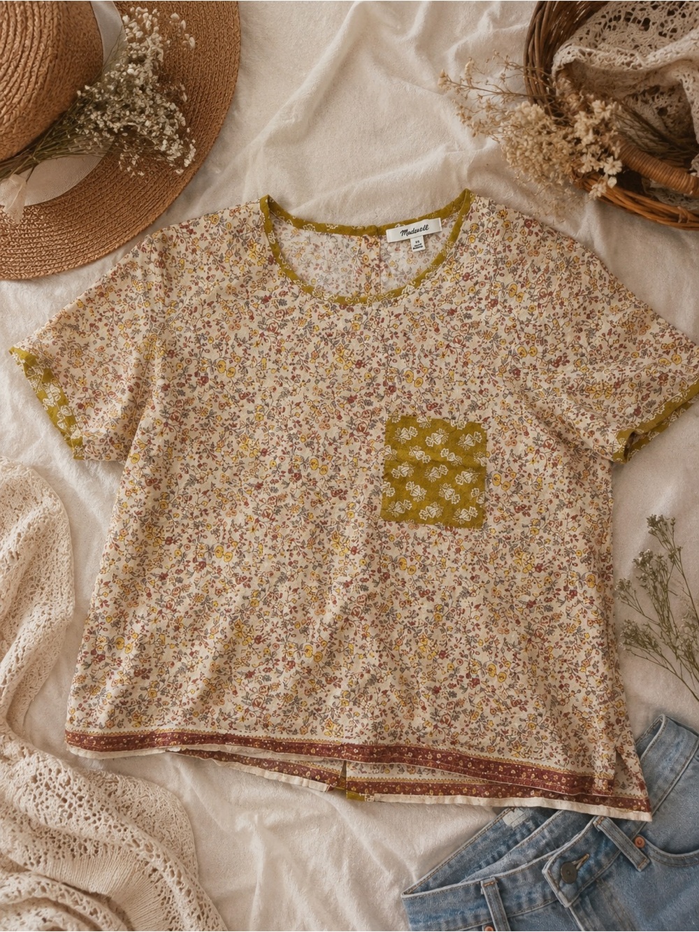 Madewell Floral Pocket Top XS Boho Cottagecore Tee